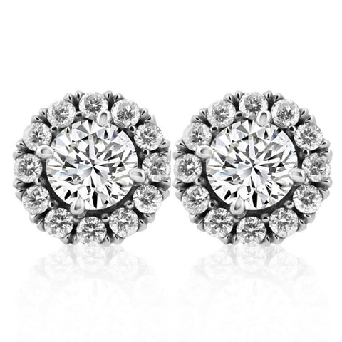 H/VS 3 Ct Round Halo Diamond Studs 14k White Gold Lab Grown 11.5mm