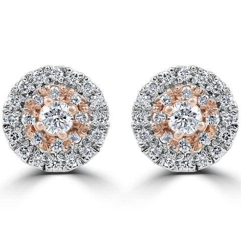 G SI 5/8 cttw Diamond Double Halo   Studs 14k White & Rose Gold