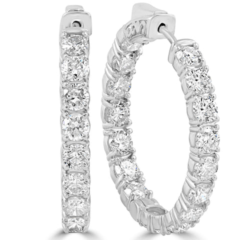 F/VS 6.13 cttw Diamond Inside Outside Hoops 14k White Gold 30mm Tall Lab Grown