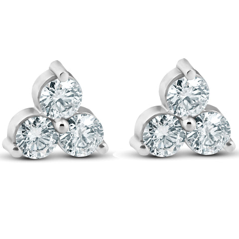 1ct Three Stone Diamond Studs 14K White Gold