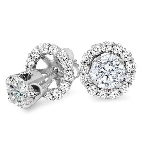 1.55Ct Diamond Studs & Earring Halo Jackets 14K White Gold