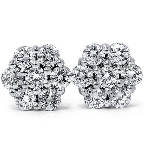 7/8ct Pave Fire Diamond Studs 14K White Gold