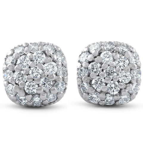 1/2ct Pave Diamond Cushion Studs 14k White Gold