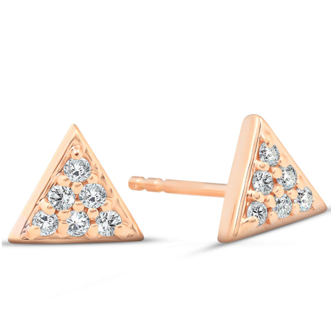 14k Rose Gold Triangle Pave .12Ct Diamond Delicate Spike Studs Womens Earrings