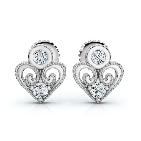 Diamond Heart Studs Petite 14k White Gold