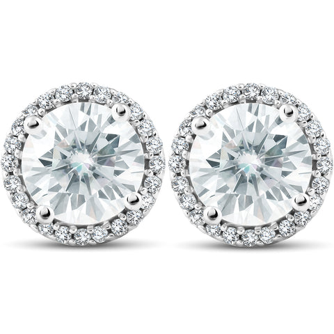 VS 2 1/5 Ct Diamond Halo Moissanite Studs White Gold