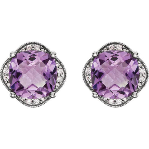 Large Amethyst & Diamond   4.25Ct Halo Studs Women's Earrings White Gold