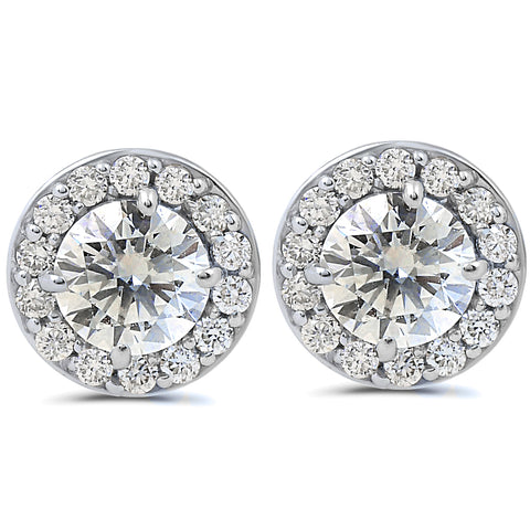 3/4ct Halo Diamond Studs 14k White Gold 6.2mm wide