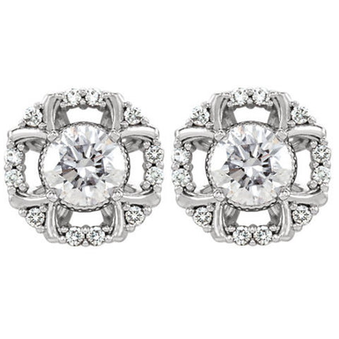 3/4ct Diamond Halo Studs 14k White Gold 8.7mm Wide