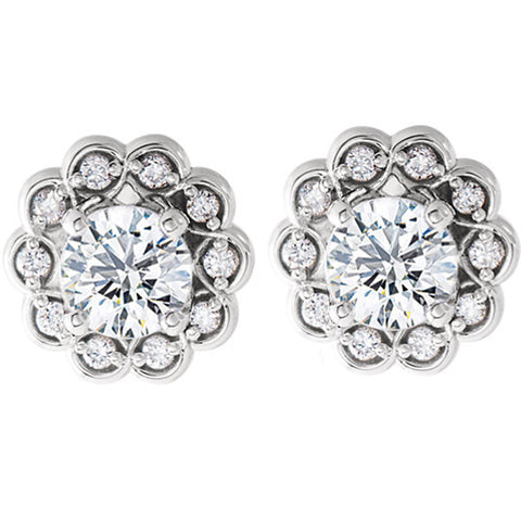 5/8ct Diamond Halo   Studs 14k White Gold 7.8mm Wide