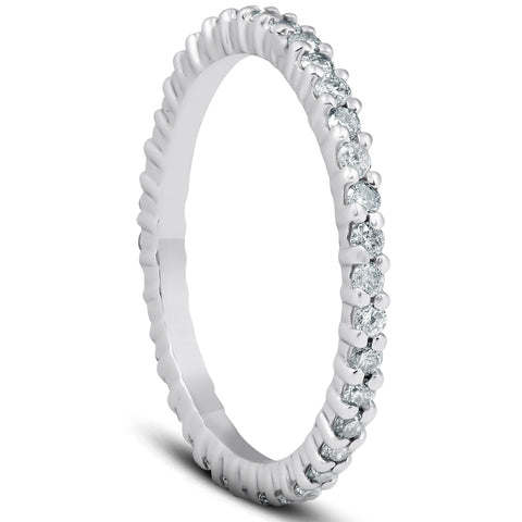 1/2CT Diamond Eternity Ring 10k White Gold Womens Stackable Engagement Band