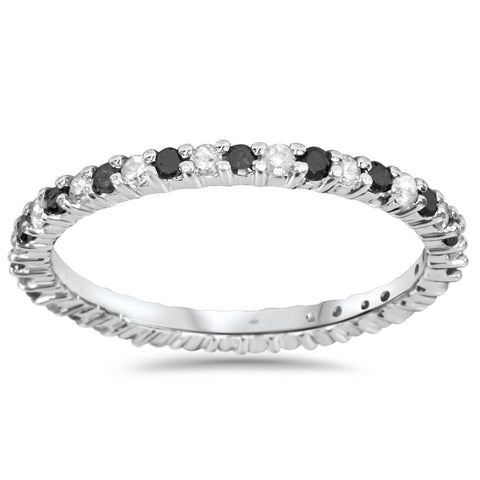 1/2ct Treated Black & White Diamond Eternity Ring 14K White Gold