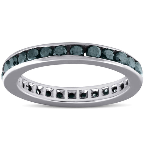 1 1/2ct Treated Black Diamond Channel Set Eternity Ring 14K White Gold