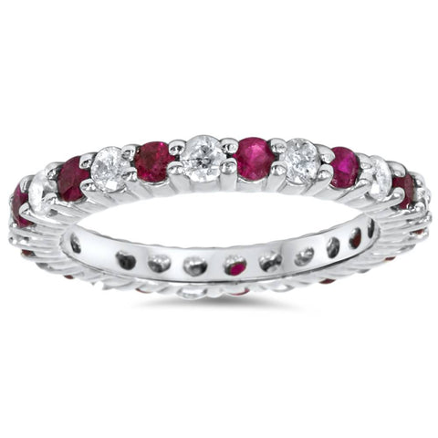 1 1/2ct Ruby & Diamond Eternity Ring 14K White Gold