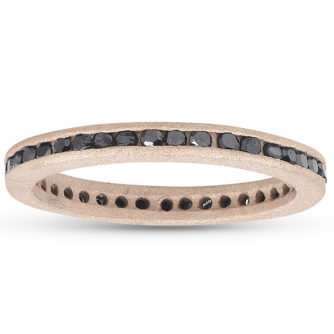 1/2ct Black Diamond Channel Set Brushed Finish Eternity Ring 14K Rose Gold