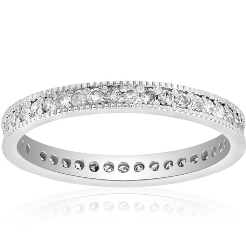 3/8ct Diamond Eternity Milgrain Wedding Ring 14K White Gold Women Stackable Band