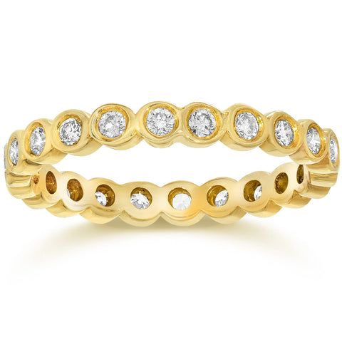 3/4Ct Genuine Diamond Bezel Eternity Stackable Band Wedding 14K Yellow Gold