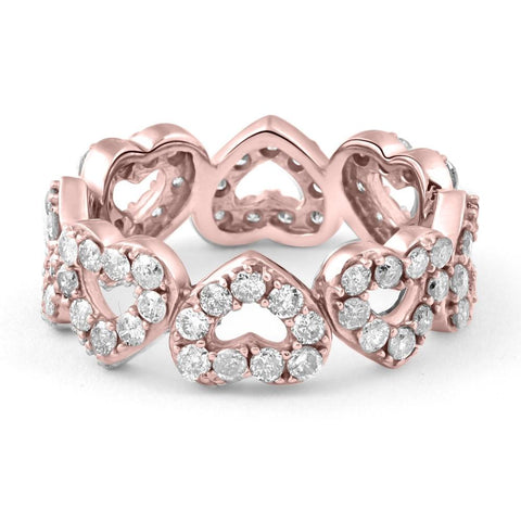 1 1/2Ct Diamond Heart Shaped Eternity Ring in White, Yellow, or Rose Gold