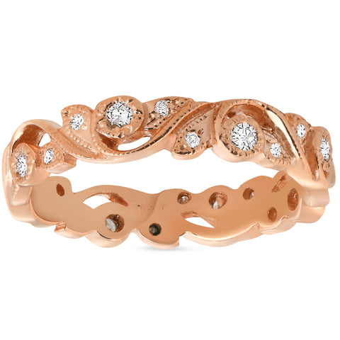 G/SI .25ct Diamond Eternity Ring 14k Rose Gold Scroll   Leaf