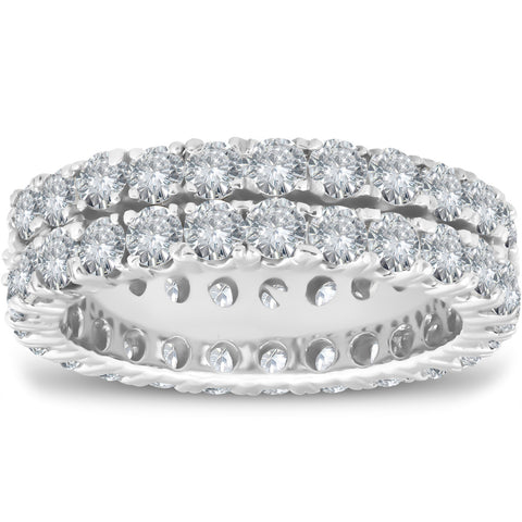 3 1/2 ct Diamond Double Row Eternity Ring Womens Wedding Band 14k White Gold