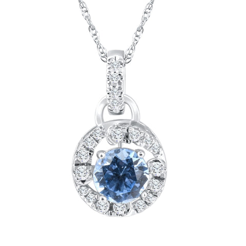 1 1/6Ct Aquamarine & Diamond Round Halo Pendant 10k White Gold Women's Necklace