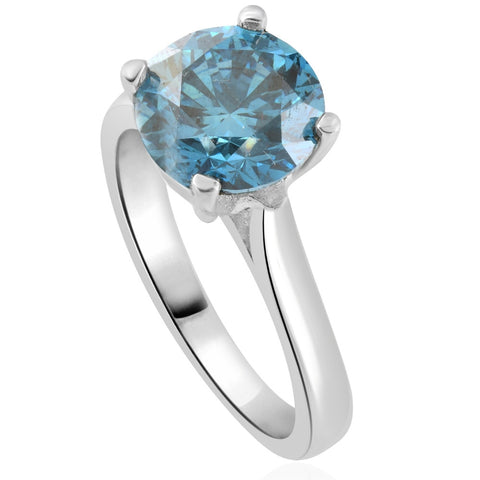 2 Ct Round Blue Diamond Solitaire Engagement Ring 14k White Gold Lab Grown