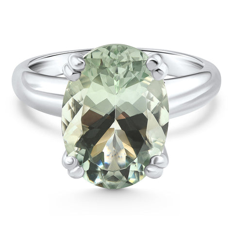 VS 5Ct Green Amethyst Oval Ring 10k Gold