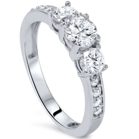 Certified 1 Ct TDW Diamond 3-Stone Engagement Ring 10k White Gold (KL/I3)