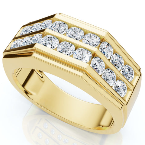 1 1/2Ct Men's Multi-Row Diamond Ring in 10k Yellow Gold