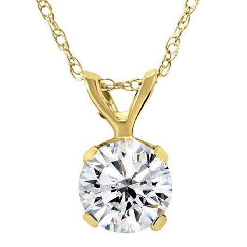 Certified 3/4ct Real Diamond Solitaire Pendant 14K Yellow Gold Necklace