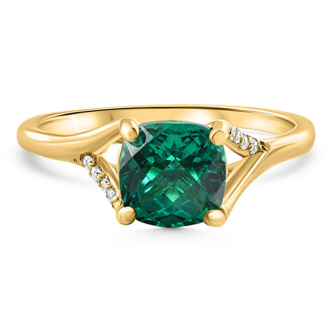 VS 1 1/2Ct Cushion Emerald & Diamond Ring 10k Gold Lab Grown Engagement