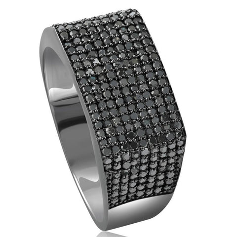 1Ct Black Diamond Men's Black Gold Pave Wedding Ring Anniversary Band