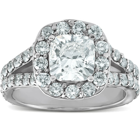 Certified 3.75Ct TW Cushion Diamond Engagement Ring 14k White Gold Lab Grown