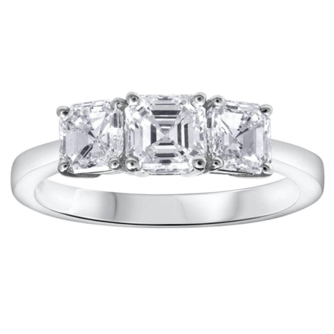 G/VS 1.75Ct Asscher Cut Moissanite 3-Stone Engagement Ring 14k White Gold