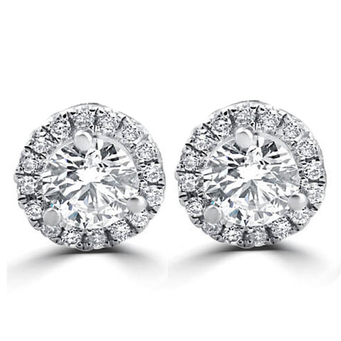 F VS 1/2ct Round Diamond Halo Studs 10K White Gold