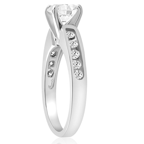 2 ct Diamond Solitaire Engagement Ring 14K White Gold Enhanced Channel Set Women