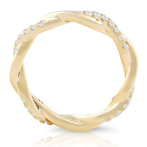 1/3Ct Round Real Diamond Eternity Petite Twist Vine Eternity Ring Yellow Gold