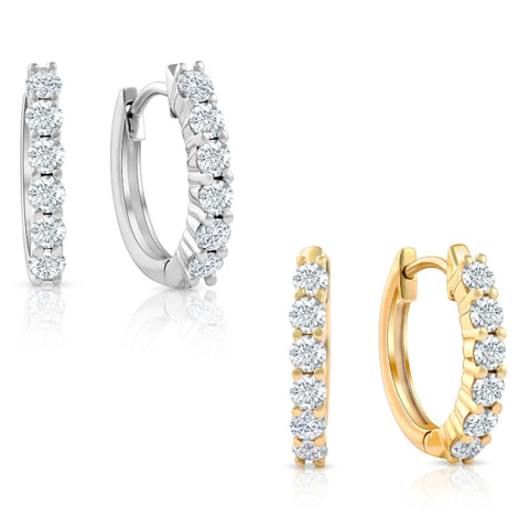 3/4 Ct TW Diamond Hoops Women's Earrings in White or Yellow Gold 15mm tall