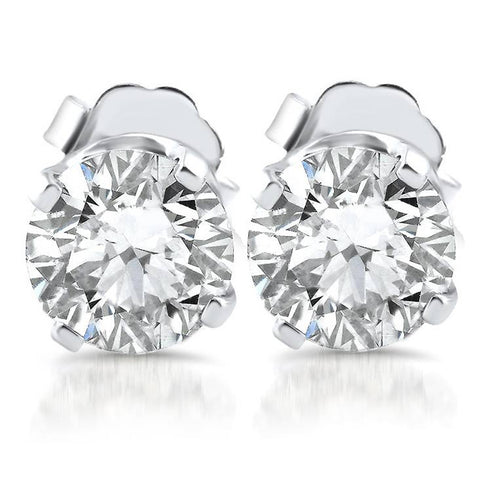 1.10ct Round Cut Diamond Studs 14k White Gold Clarity Enhanced