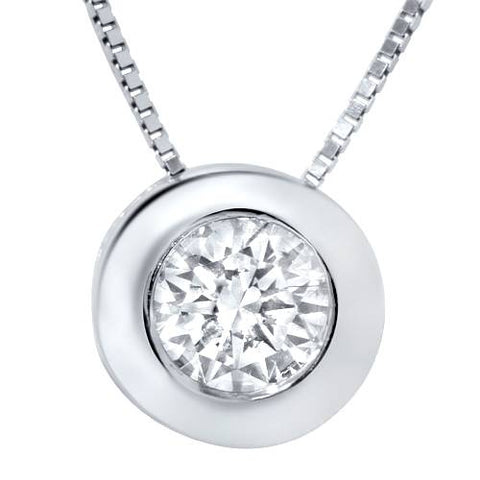 3/4ct IGI Certified Diamond Bezel Solitaire Pendant Round Brilliant Box Chain