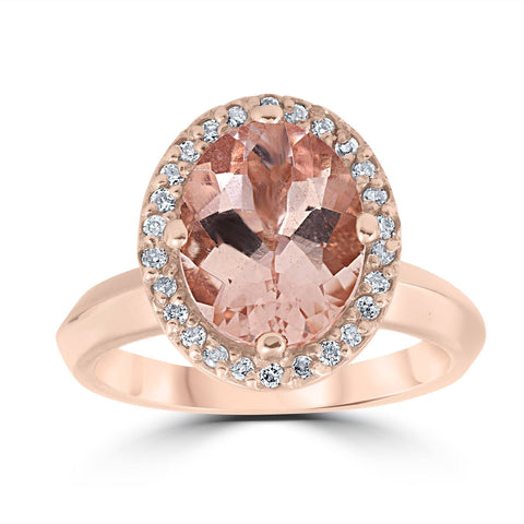 2 1/10cttw Oval Morganite Halo Diamond Engagement Anniversary Ring 14k Rose Gold