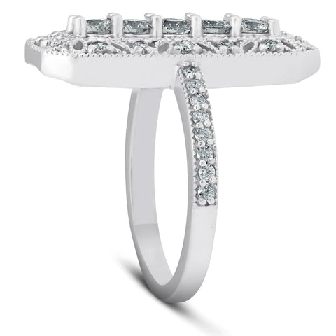 3/4CT Antique Diamond Ring Solid White Gold Anniversary Wide Cocktail Ring