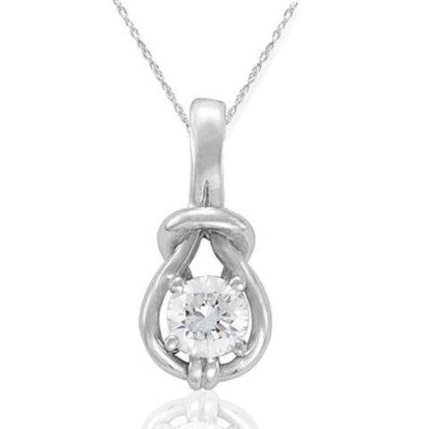 1/3ct Real Diamond Solitaire Everlong Knot Round Pendant 14K White Gold Karat