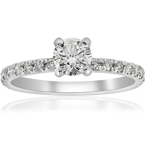 3/4ct Real Diamond Engagement Ring French Pave Set 14k White Gold Solitaire