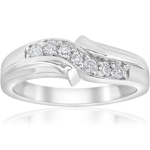 Mens Diamond Ring White White Gold Wedding Band High Polished Band