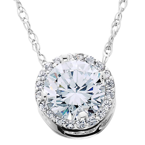 1/2 Ct Round Diamond Pave Halo Fancy Solitaire Pendant 14k White Gold