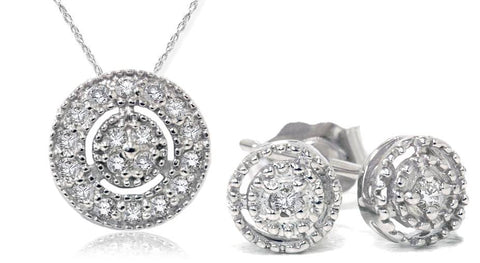 1/4ct Diamond Matching Pendant & Earring   Style Set 10K White Gold