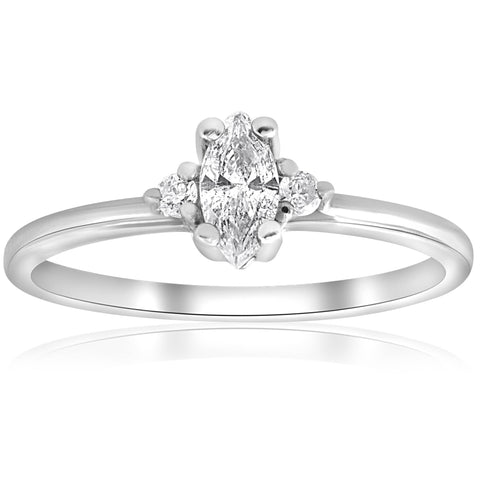 Marquise Diamond Three Stone Engagement Ring 1/3 ct 10k White Gold