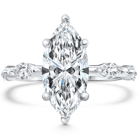 Certified 3.50Ct G/VVS Marquise Diamond Engagement Ring 14k White Gold Lab Grown