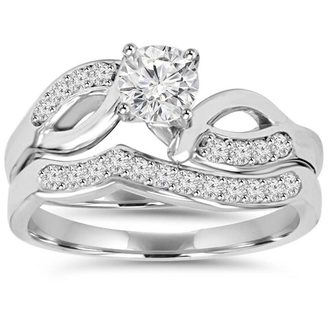 3/4Ct Diamond Engagement Wedding Ring Set 10K White Gold